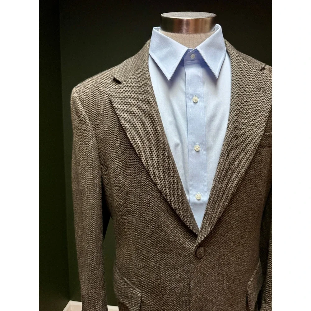 Jos. A. Bank Men's Brown Wool Cashmere Herringbone Tweed Two Button Blazer 41R